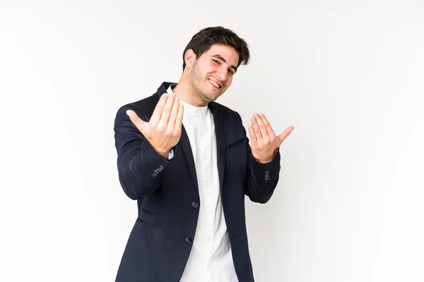 Young Business Man Isolated White Background Pointing Finger You Inviting — Stock Photo, Image