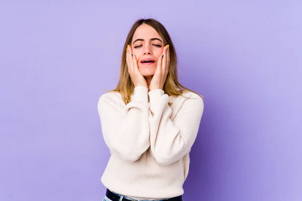 Young Caucasian Woman Isolated Purple Background Whining Crying Disconsolately — Stock Photo, Image