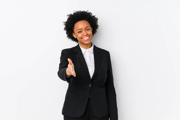 Afro Amerikaanse Zakenvrouw Van Middelbare Leeftijd Tegen Een Witte Achtergrond — Stockfoto