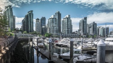 Vancouver, Kanada 'da Coal Harbor' da güneşli hava