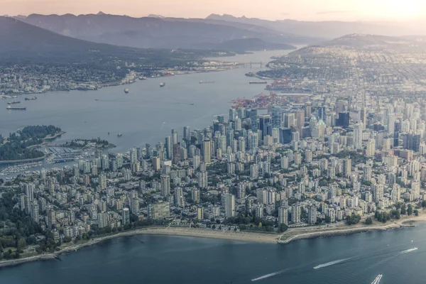 Beautiful Downtown Och Stanley Park Vancouver Från Sjöflygplan Kanada British — Stockfoto