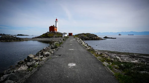 Route Vide Vers Phare Majestueux Canada Sur Île Vancouver — Photo