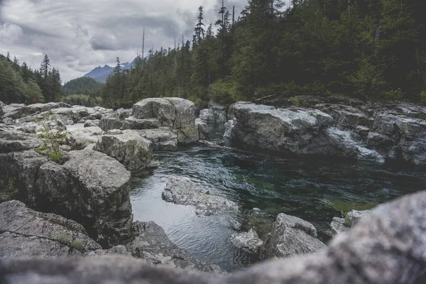 Wally Creek Szépsége Erdő Vad Folyó Sziklák Fák Vancouver Szigeten — Stock Fotó