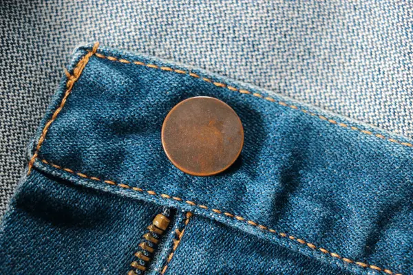 Sluit Knop Ritssluiting Blauwe Jeans Denim Textuur Achtergrond — Stockfoto