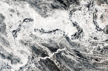 Soyut mermerin detaylı yapısı siyah-beyaz (gri). Arkaplan, iç mekan, deri döşeme, lüks tasarım, duvar kağıdı veya kapak cep telefonu için kullanılan desen