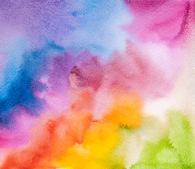 Soyut el çizimi suluboya. Gazeteye renkli bir şekilde sıçramış. Boya fırçaları fırçasıyla ıslak bir arka plan. Yaratıcı duvar kağıdı ya da tasarım sanatı için resim. Pastel renk tonu.