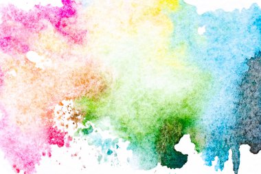 Soyut el çizimi suluboya. Gazeteye renkli bir şekilde sıçramış. Boya fırçaları fırçasıyla ıslak bir arka plan. Yaratıcı duvar kağıdı ya da tasarım sanatı için resim. Pastel renk tonu.