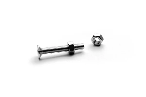 Top View Stainless Steel Bolt Bright White Background Silver Color — Stock Photo, Image