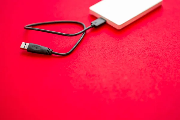 Modern External Hard Disc Black Cable Connected Computer — Stock Photo, Image