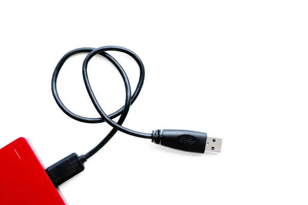 Modern External Hard Disc Black Cable Connected Computer — Stock Photo, Image