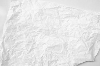 Yaratıcı duvar kâğıdı, kart, sanat tasarımı için açık gölgeli, boş yaprak gri arkaplan üzerine buruşmuş modern beyaz kağıt