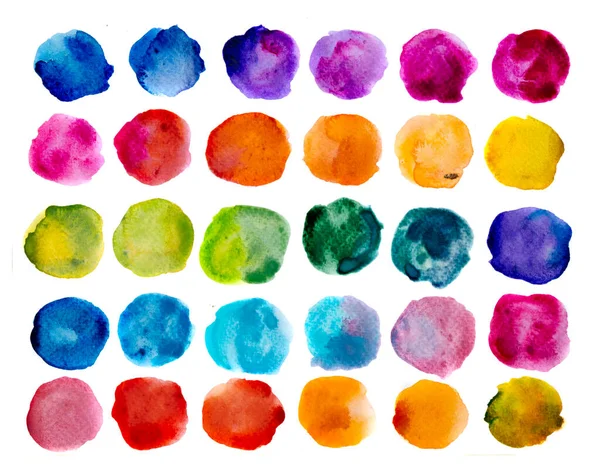 Paint a circle of watercolor for the text message background. Colorful splashing in the paper. It is wet texture from brushes. Picture for creative wallpaper or design art work.