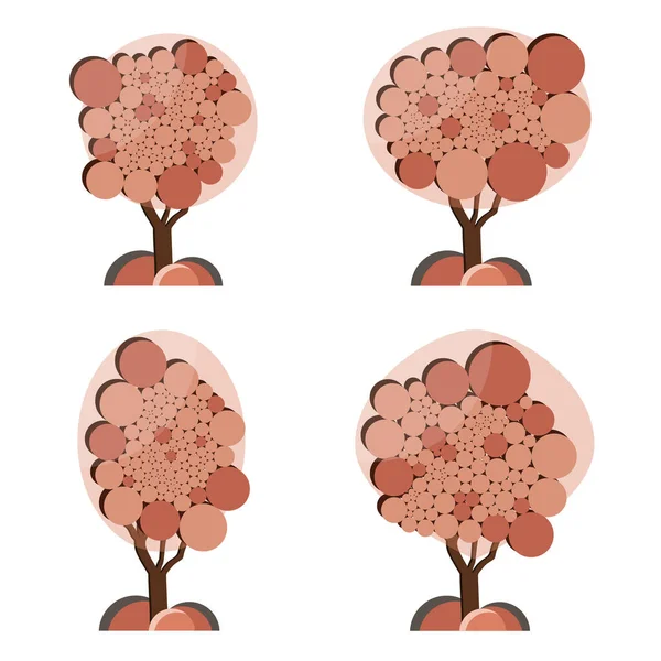 Uppsättning Abstrakta Träd Vit Bakgrund Många Färgade Cirklar Bildar Formen — Stock vektor