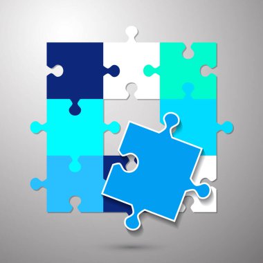 Parlak yapboz parçalarının soyut arkaplanı. Kompozisyon tamamlanmamış bir bulmaca. Tasarımınız için vektör illüstrasyonu.