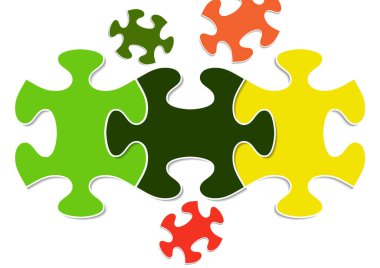 Parlak yapboz parçalarının soyut arkaplanı. Kompozisyon tamamlanmamış bir bulmaca. Tasarımınız için vektör illüstrasyonu.