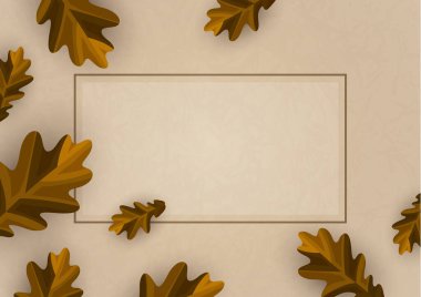 Satılık renkli reklam afişi. Hafif arka planda yaratıcı meşe yaprakları olan vektör illüstrasyonu. Mevsimlik indirimler. Pazarlama için kopyalama alanı şablonu. Vektör illüstrasyonu