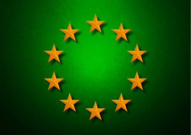 Renkli bir arkaplanda dokuya sahip bir dairede altın yıldızlar. Tasarımın için şablon. Vektör illüstrasyonu