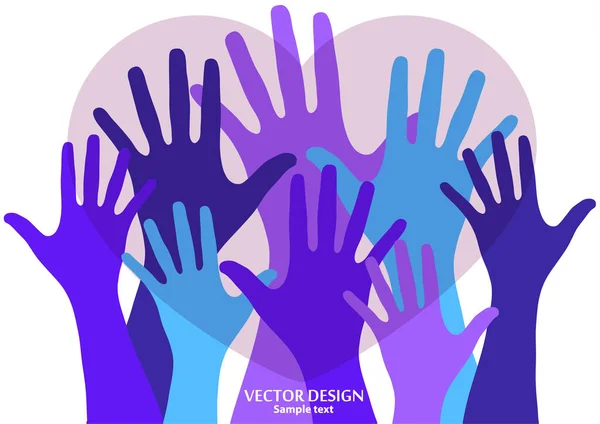 Mãos Erguidas Aspirando Coração Sobre Fundo Branco Conceito Caridade Voluntariado — Vetor de Stock
