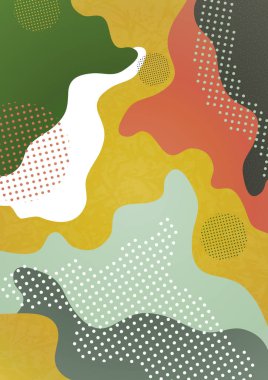 Dekoratif dalgalar, şekiller ve noktalarla modern geometrik kompozisyon. Tasarımın için yaratıcı bir arka plan. Vektör illüstrasyonu