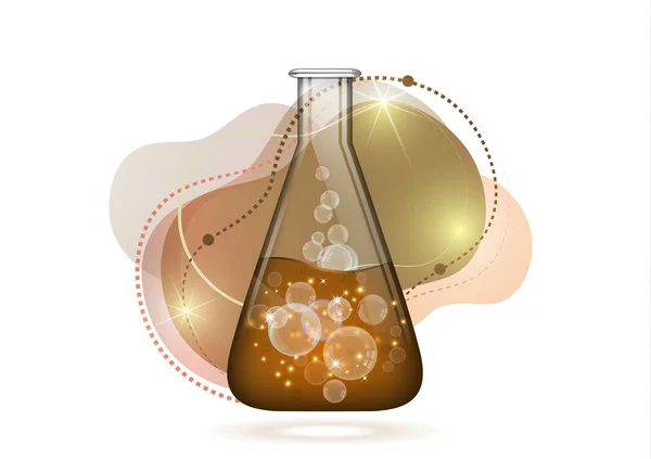 Abstract background isolated glass bulb with liquid, bubbles. Chemical and biological experiments. Vector illustration for your design.
