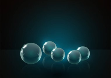 Parlak cam toplar. Kristal toplar. Sıvı soyut baloncuk. Tasarımının bir parçası. Vektör illüstrasyonu