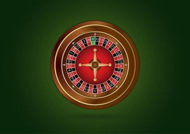 Kumarhane ruleti çarkı yeşil arka planda izole edilmiş. Vektör kumarhane logosu. Tasarımınız için vektör illüstrasyonu.