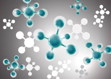 Gri arkaplandaki molekülün modern soyut arka planı. Tıp, bilim, teknoloji, kimya ve biyoteknoloji için tasarım şablonu. Vektör illüstrasyonu