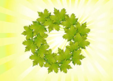 Akçaağaç yaprağı çelengi. Tasarımın için güneş ışınlarının arka planında parlak yapraklar olan çerçeve. Vektör illüstrasyonu