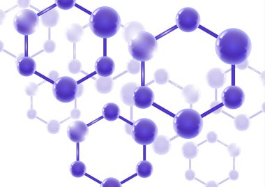 3D makro moleküllü kimyasal vektör nanoteknoloji arka planı. Bilimsel, kimyasal, fiziksel, eğitim ve diğer projeler için vektör illüstrasyonu.