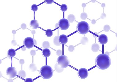 3D makro moleküllü kimyasal vektör nanoteknoloji arka planı. Bilimsel, kimyasal, fiziksel, eğitim ve diğer projeler için vektör illüstrasyonu.