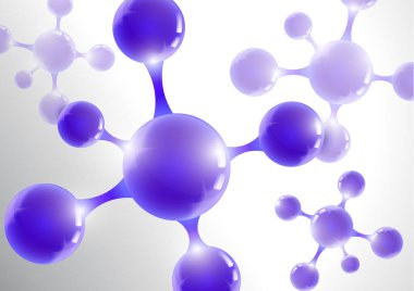 3D makro moleküllü kimyasal vektör nanoteknoloji arka planı. Bilimsel, kimyasal, fiziksel, eğitim ve diğer projeler için vektör illüstrasyonu.