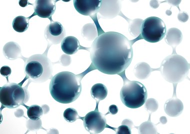 3D makro moleküllü kimyasal vektör nanoteknoloji arka planı. Bilimsel, kimyasal, fiziksel, eğitim ve diğer projeler için vektör illüstrasyonu.