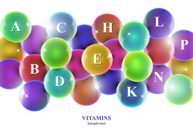 Vitamin kompleksi. Renkli hap kapsülleri. Gökkuşağının parlak renklerinde çeşitli vitaminlerin simgesi. Tıbbi görüntü, yaratıcı tasarım. Vektör illüstrasyonu.