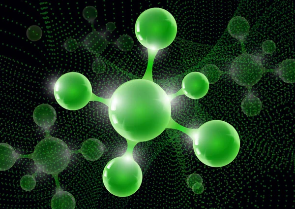 Parlak 3D moleküllü gelecekteki kimyasal vektör nanoteknoloji arka planı. Bilimsel, kimyasal, fiziksel, eğitim ve diğer projeler için vektör illüstrasyonu.