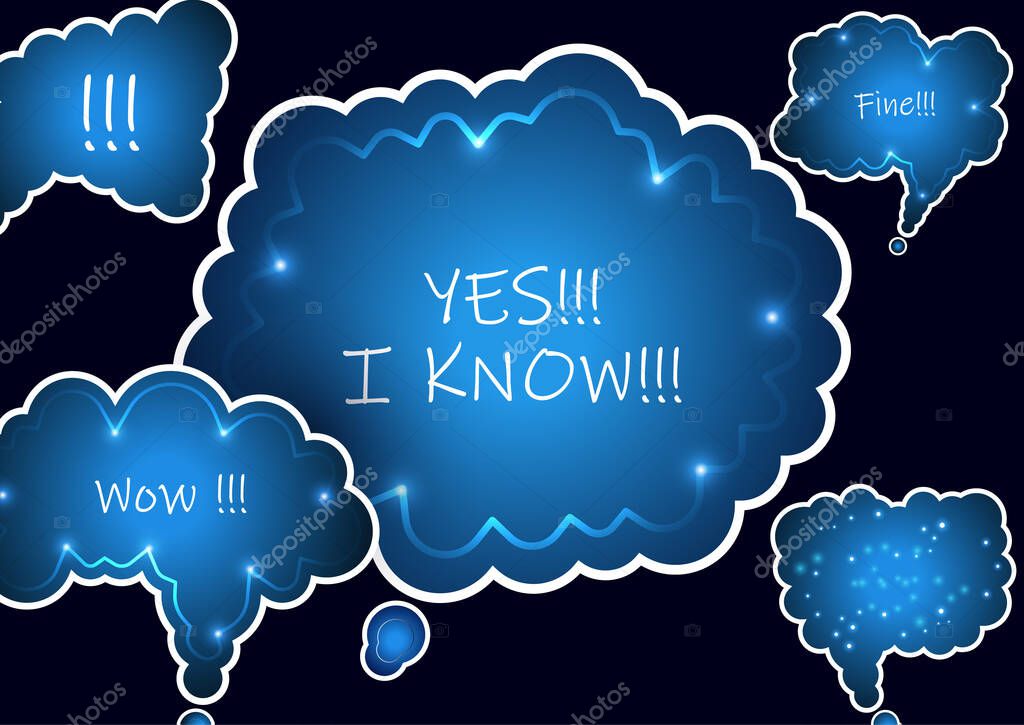 Set Of Colorful Abstract Chat Label Cloud Of Thoughts Interesting Facts Conversations Cries Of Surprise Joy Shortcuts In Knowledge Bases And Banners With Frequently Asked Questions In Social Networks Isolated On