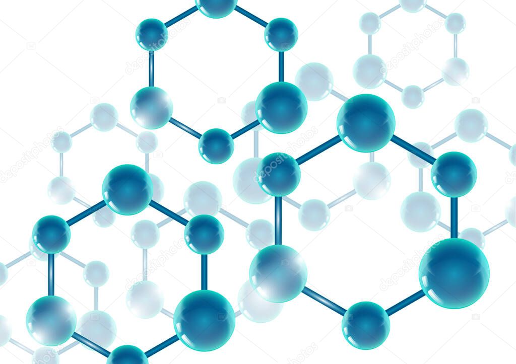 Chemical vector nanotechnology background with 3d macro molecules. Vector illustration for scientific, chemical, physical, educational and other projects.