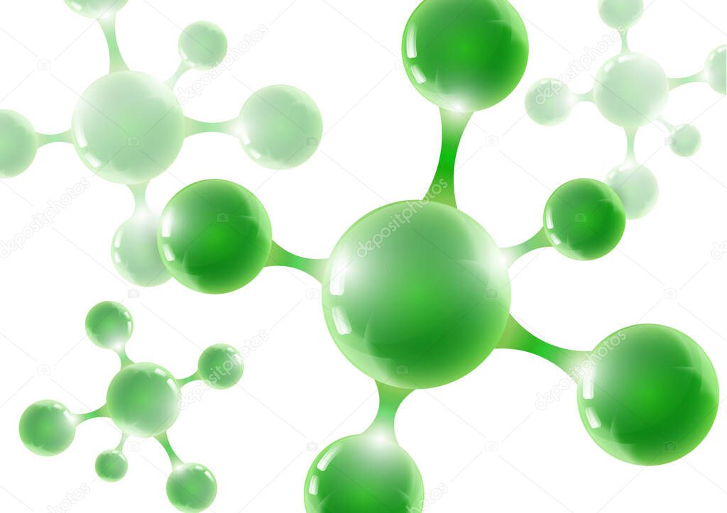 Chemical vector nanotechnology background with 3d macro molecules. Vector illustration for scientific, chemical, physical, educational and other projects.