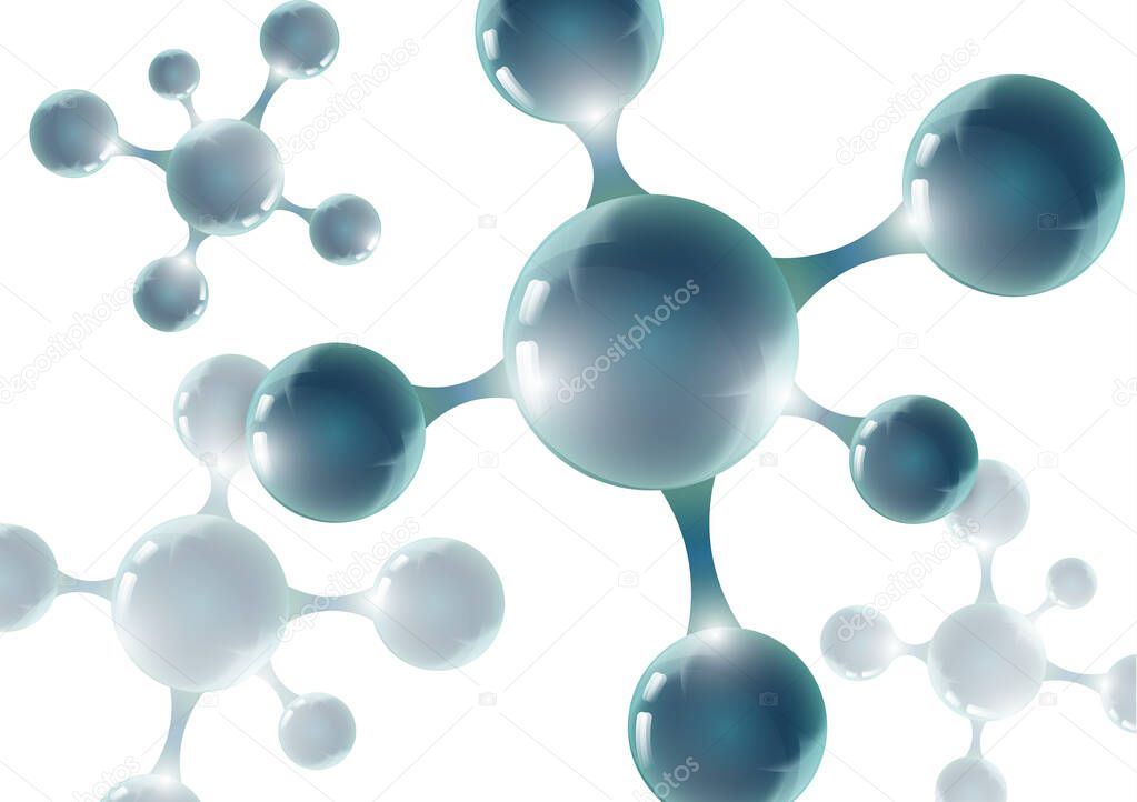 Chemical vector nanotechnology background with 3d macro molecules. Vector illustration for scientific, chemical, physical, educational and other projects.