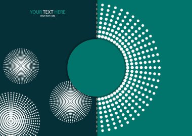Soyut arkaplan çember çerçeve yarım ton noktaları renk arkaplan üzerinde izole. Yaratıcı kapak tasarımı şablonu. Vektör illüstrasyonu