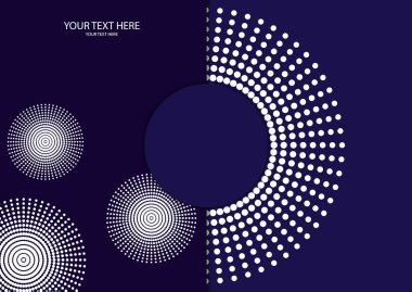 Soyut arkaplan çember çerçeve yarım ton noktaları renk arkaplan üzerinde izole. Yaratıcı kapak tasarımı şablonu. Vektör illüstrasyonu