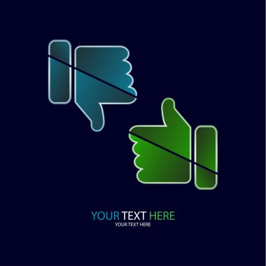 Soyut olarak izole edilmiş baş parmak yukarı ve baş parmak aşağı. Simge, değerlendirme sembolü. Tasarım öğesi olarak çizgi. Vektör illüstrasyonu.