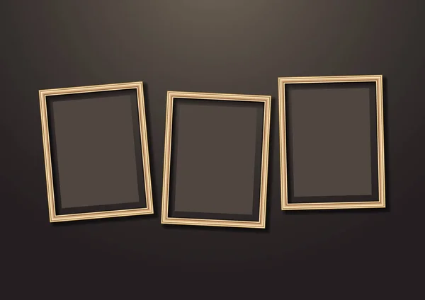 Verzameling Van Vector Lege Houten Frames Voor Schilderijen Foto Aan — Stockvector
