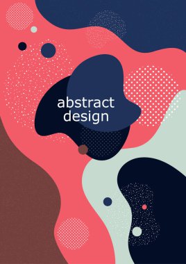 Asgari moda tarzında yaratıcı bir arkaplan. Soyut şekiller, dalgalar, daireler, noktalar. Kapak, poster, broşür, web sitesi arka planı veya reklam için tasarım. Vektör illüstrasyonu