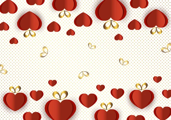 Φωτεινές Χάρτινες Καρδιές Και Τόξα Φόντο Κουκκίδες Αγάπη Γιορτή Ημέρα — Διανυσματικό Αρχείο