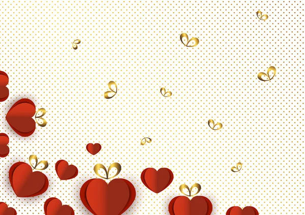 グラデーションドット お祝い バレンタインデーの背景に明るい紙の心と弓 あなたのデザインのベクトルイラスト — ストックベクタ