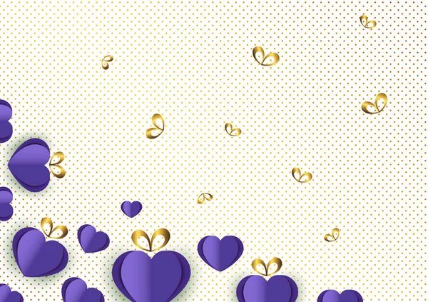 グラデーションドット お祝い バレンタインデーの背景に明るい紙の心と弓 あなたのデザインのベクトルイラスト — ストックベクタ