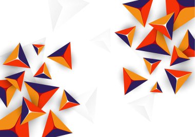 Geometrik elementlerle soyut renkli arkaplan. Uçan piramitler, üçgenler. Minimum kapak tasarımı. Şirket tasarımın için bir şablon. Vektör illüstrasyonu