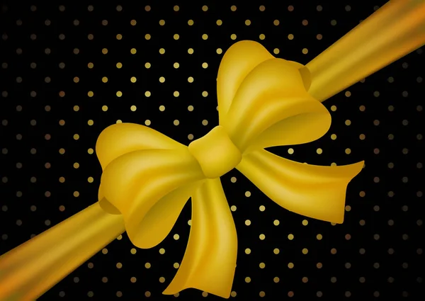 装饰闪亮的黄色蝴蝶结 带隔离在黑色波尔卡圆点背景 节日礼物和背景的装饰 为您的设计提供矢量图解 — 图库矢量图片