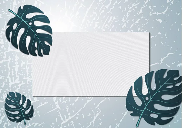 木の質感の背景にモンスタートロピカル葉 招待カードのデザインテンプレート テキスト用の長方形のフレーム 植物のデザイン ベクターイラスト — ストックベクタ