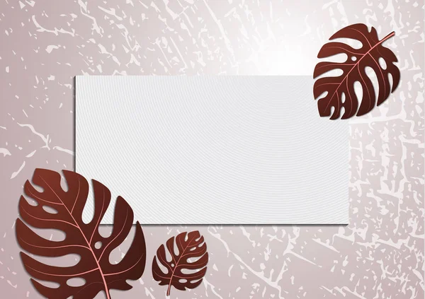 木の質感の背景にモンスタートロピカル葉 招待カードのデザインテンプレート テキスト用の長方形のフレーム 植物のデザイン ベクターイラスト — ストックベクタ